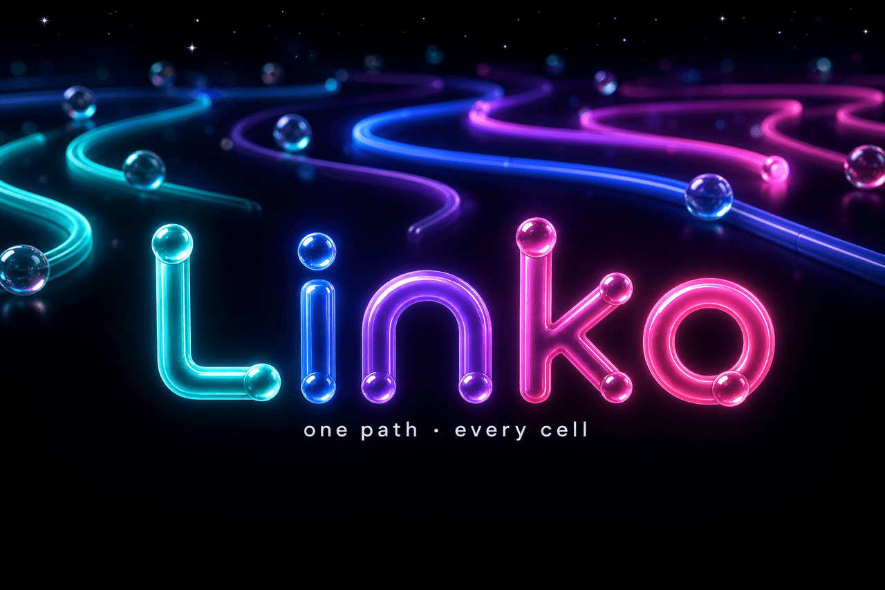 Linko — key art with neon path tubes spelling Linko